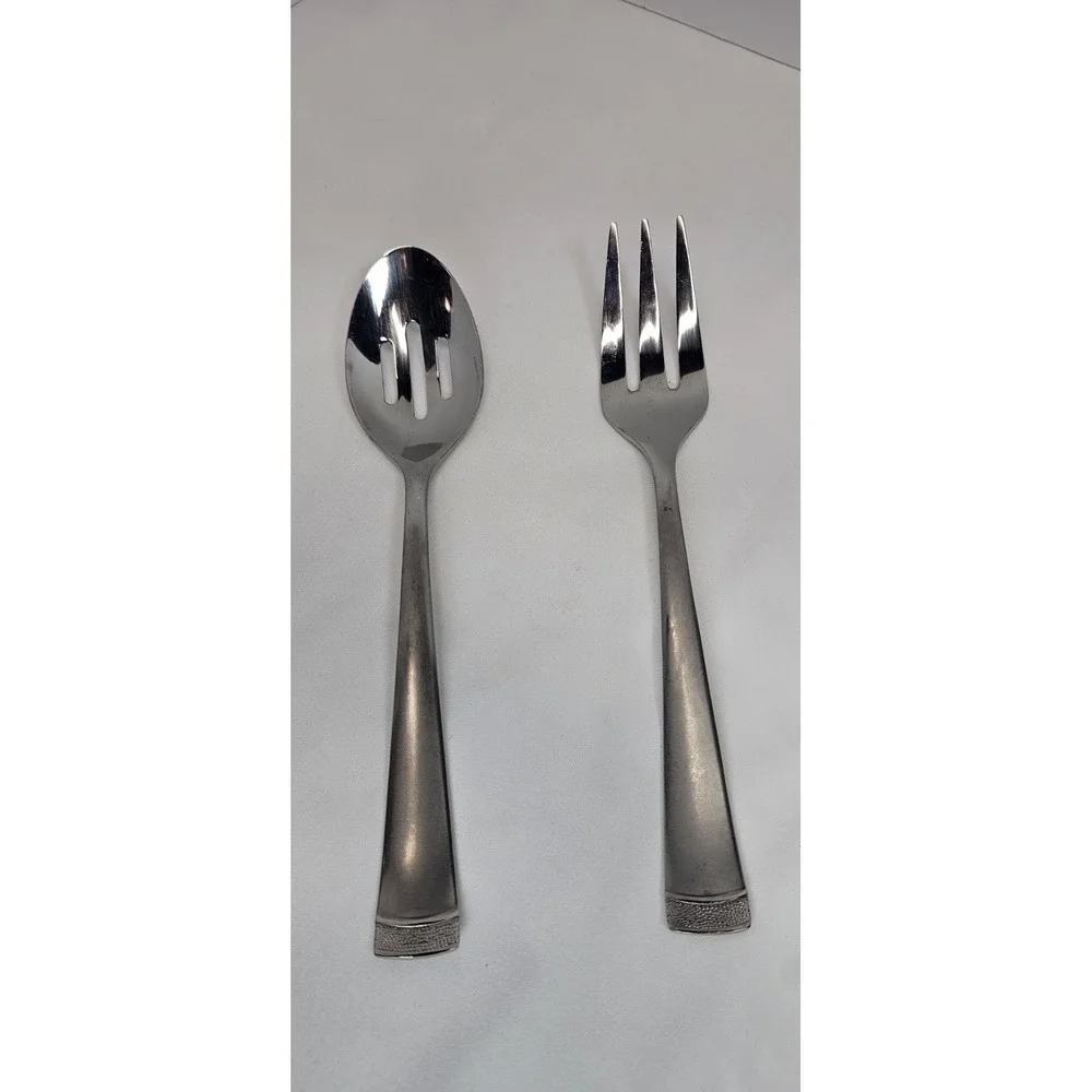 Cambridge Gratitude Serving‎ Spoon Fork Set Satin Glossy Stainless Steel